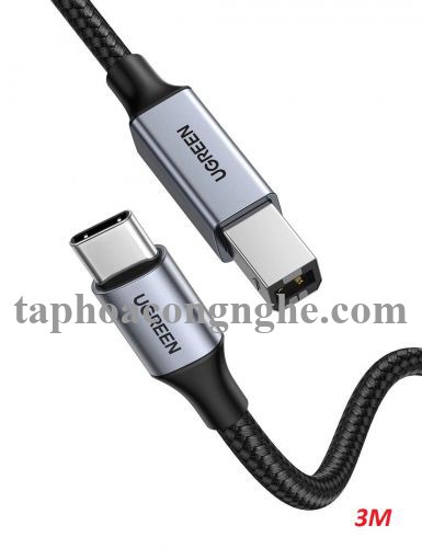 Ugreen 80808 3M màu xám đầu nhôm cáp USB type C ra usb B máy in dây dù US370 30080808